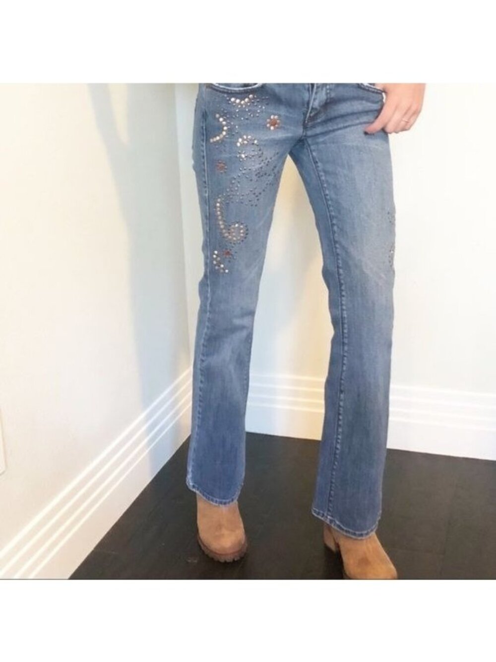 Vintage DKNY Embellished Bootcut Flare Jeans Junior With Studded Details Size 1